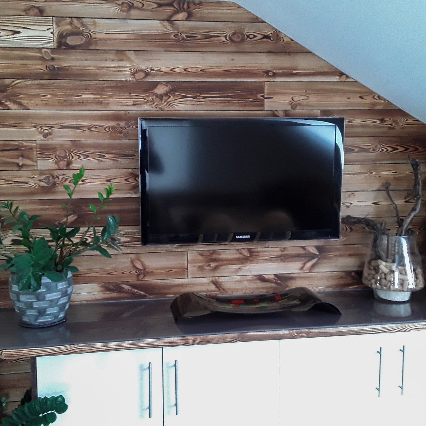 Wood pine CARBON - rustic wall paneling / wall unit